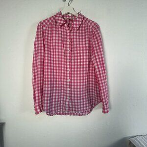 Pilcro Womens Pink & White Gingham Plaid Button-Up Shirt Medium Long Sleeve Top